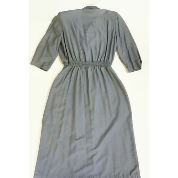 Vintage Traditional Worker Dress Womens 12 Gray Collared Elastic Waist USA Made - Picture 10 of 11